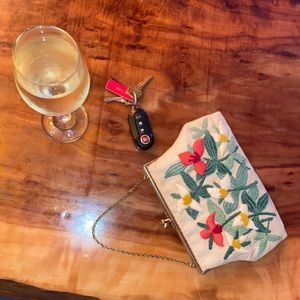 Vintage 1960s Dainty Floral Embroidered Mini Purse